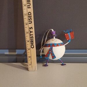 Vintage Pier 1 Whimsical Snowman Ornament with Gift